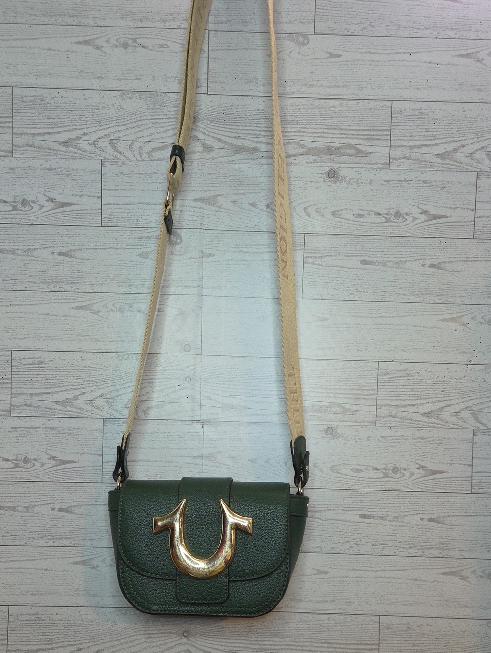 Deep Green True Religion Mini Crossbody Bag with Gold Accent